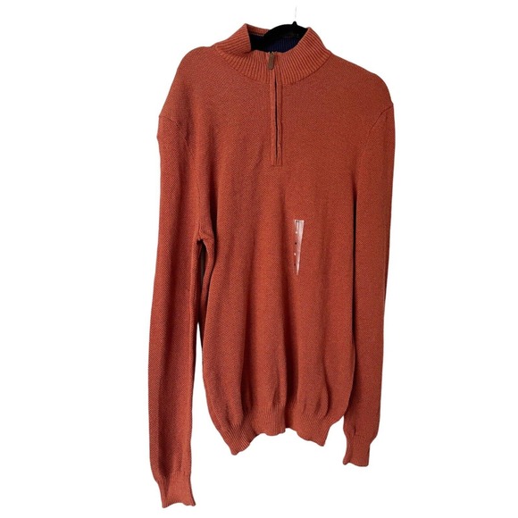 NWT Club Room Men’s Textured 1/4 Zip Pullover Sweater Royal Orange Sz Medium - Picture 2 of 6